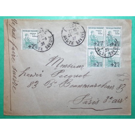 N°163 x5 ORPHELINS DE GUERRE SURCHARGE BEL AFFRANCHISSEMENT LETTRE CHEDDE HAUTE SAVOIE POUR PARIS 1923