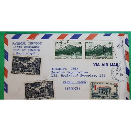LETTRE PAR AVION FORT DE FRANCE MARTINIQUE POUR PARIS FRANCE COVER