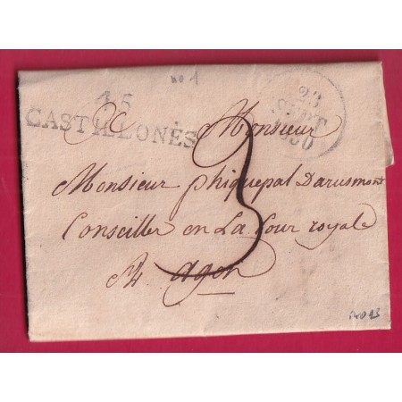 MARQUE 45 CASILLONNES LOT ET GARONNE 1830 INDICE 13 POUR AGEN LETTRE