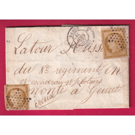 N°1 X2 ETOILE PARIS 1ER 60 6 1852 TARIF MILITAIRE POUR GUERET CREUSE