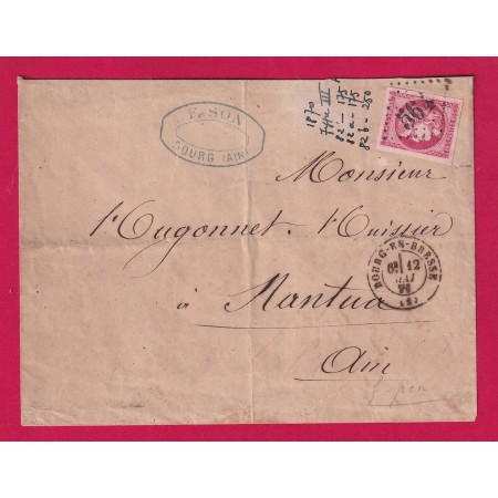 N°49c ROSE CARMINE GC 564 BOURG EN BRESSE AIN POUR NANTUA CERTIFICAT RHP LETTRE