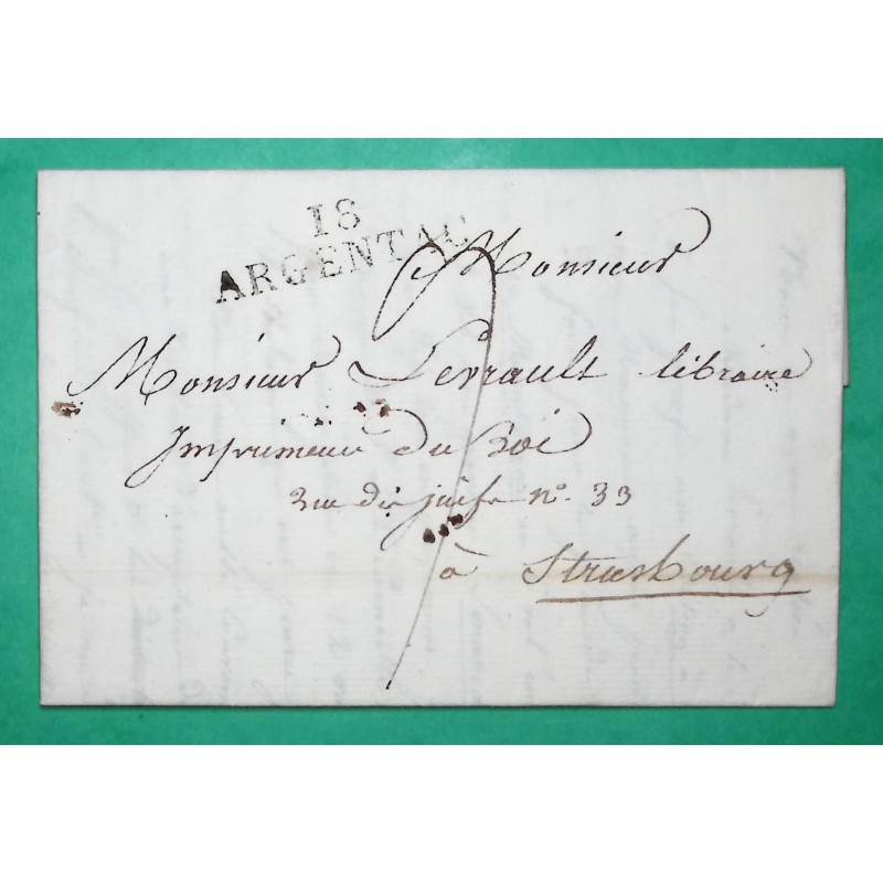 MARQUE 18 ARGENTAC ARGENTAT CORREZE POUR STRASBOURG BAS RHIN 38x10 1822