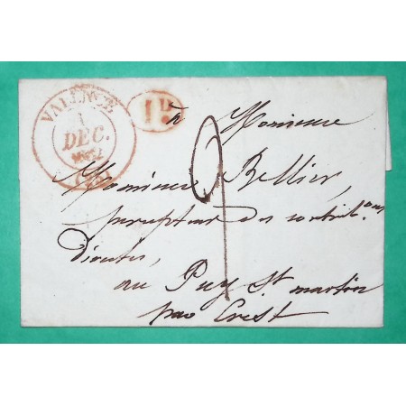 CAD TYPE 13 VALENCE DROME ROUGE DECIME RURAL POUR PUY ST MARTIN 1837