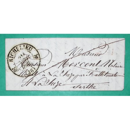 CAD TYPE 12 RICHELIEU INDRE ET LOIRE PP PORT PAYE POUR LA SUZE SARTHE 1836