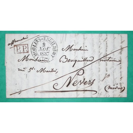 CAD TYPE 13A MOULINS ENGILBERT NIEVRE PP PORT PAYE POUR NEVERS 1837