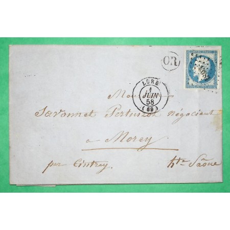 N°14 PC 1803 LURE HAUTE SAONE OR ORIGINE RURALE VERRERIES MALBOUHANS BEAU TEXTE POUR MOREY 1858