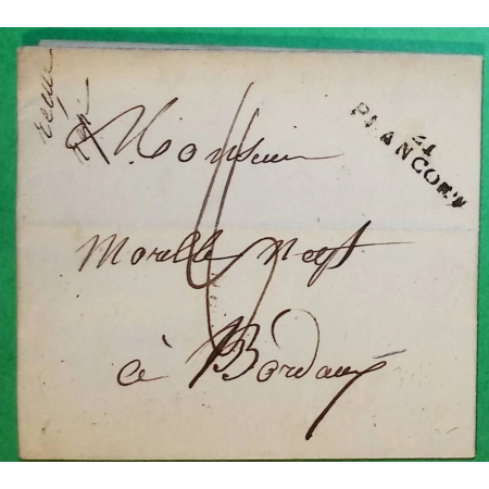 MARQUE 21 PLANCOET COTES DU NORD POUR BORDEAUX GIRONDE 31x7.5 1813 LETTRE COVER FRANCE