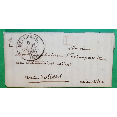 CAD TYPE 13 BELLESME BELLEME ORNE PP PORT PAYE POUR CHATEAU DES ROSIERS MAINE ET LOIRE 1841 LETTRE COVER FRANCE