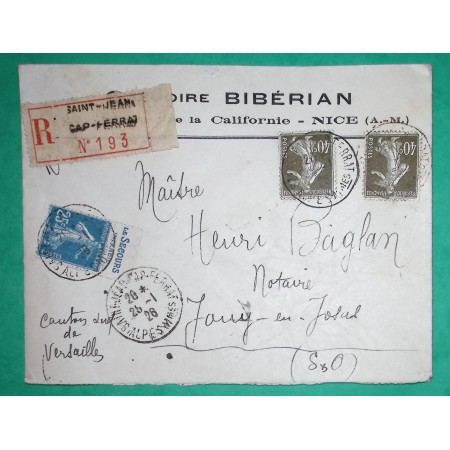 N°193 x2 + 140 SEMEUSE BANDE PUBLICITAIRE LE SECOURS RECOMMANDE ST JEAN CAP FERRAT ALPES MARITIMES 1926