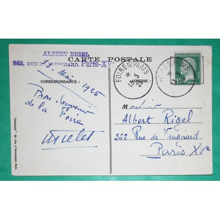 N°171 PASTEUR CARTE POSTALE FOIRE DE PARIS PUBLICITE LA NATIONALE ASSURE CONTRE LE VOL 1925
