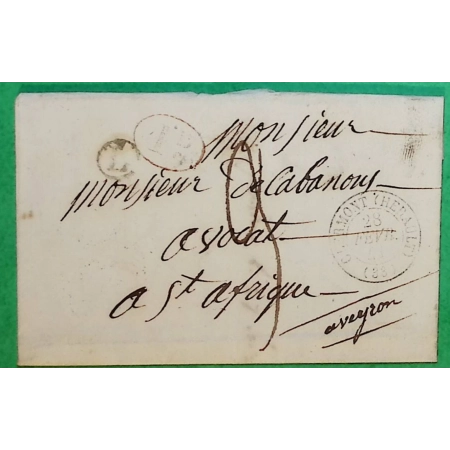 CAD TYPE 15 CLERMONT DE L'HERAULT DECIME + BOITE RURALE L PAULHAN POUR ST AFFRIQUE AVEYRON 1841 LETTRE COVER FRANCE