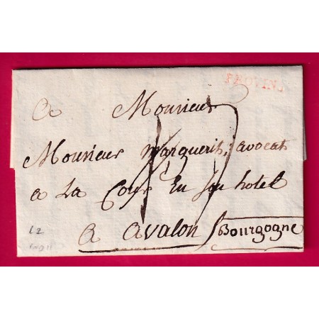MARQUE PROVINS EN ROUGE SEINE ET MARNE LENAIN N°2 1787 POUR AVALLON YONNE INDICE 11