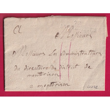 MARQUE 72 LA QUEUE EN BRIE SEINE ET OISE 1792 RARE INDICE 22 POUR MONTBRISON LOIRE LETTRE