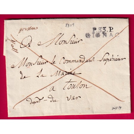 MARQUE P33P GIGNAC HERAULT 1826 POUR TOULON VAR INDICE 14 LETTRE