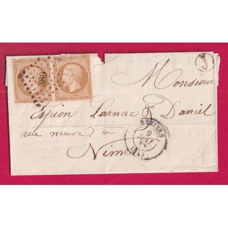 N°13 PAIRE PC 389 BEZIERS HERAULT BOITE RURALE J SERIGNAN POUR NIMES GARD LETTRE