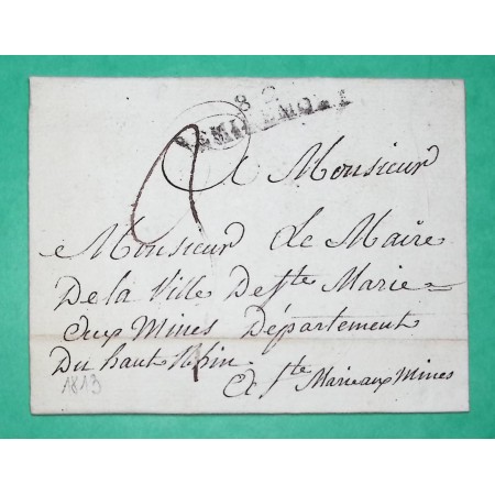 MARQUE 82 REMIREMONT VOSGES DEPART RAMONCHAMP POUR STE MARIE AUX MINES HAUT RHIN 40x8.5 1813