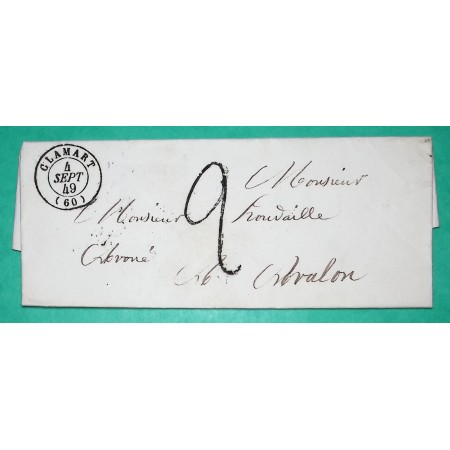CAD TYPE 15 CLAMART SEINE TAXE TAMPON 2 POUR AVALLON YONNE 1849