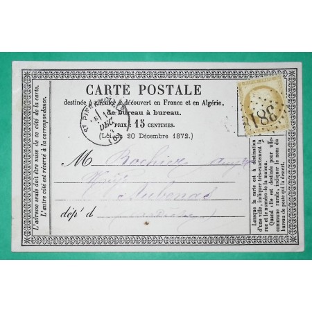 N°55 CARTE PRECURSEUR GC 3818 ST PIERREVILLE ARDECHE POUR AUBENAS 1874
