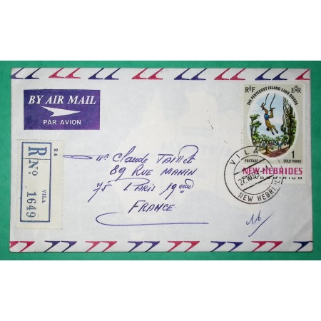 RECOMMANDE PAR AVION VILA NOUVELLES HEBRIDES CONDOMINIUM POUR PARIS FRANCE 1969