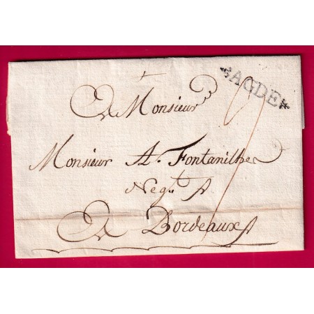 MARQUE AGDE HERAULT TRES BELLE FRAPPE 1782 LENAIN N°8 POUR BORDEAUX GIRONDE LETTRE