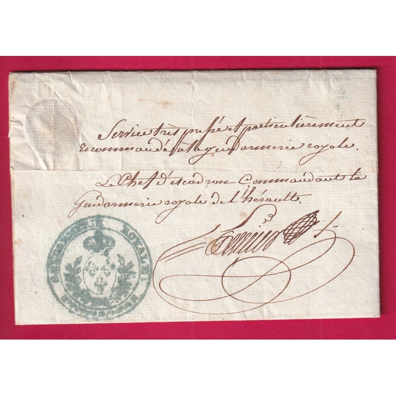 FRANCHISE ILLUSTREE GENDARMERIE ROYALE DE MONTPELLIER HERAULT 1822 POUR LOUPIAN LETTRE