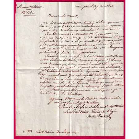 FRANCHISE ILLUSTREE GENDARMERIE ROYALE DE MONTPELLIER HERAULT 1822 POUR LOUPIAN LETTRE