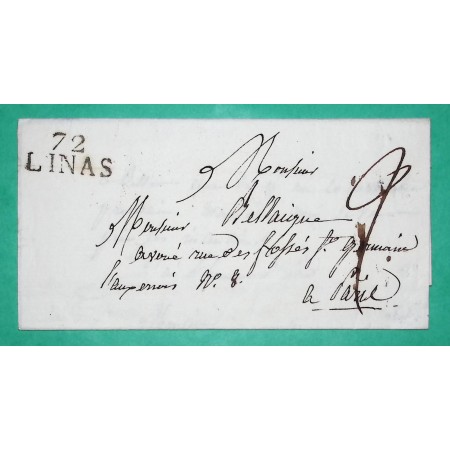 MARQUE 72 LINAS SEINE ET OISE POUR PARIS 24x12 1817