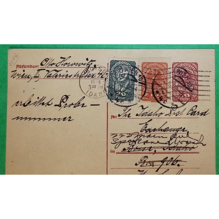 ENTIER AUTRICHE OSTERREICH COMPLEMENT AFFRANCHISSEMENT ENTIER DECOUPE DEPART WIEN VIENNE POUR BOISE IDAHO USA 1920 COVER