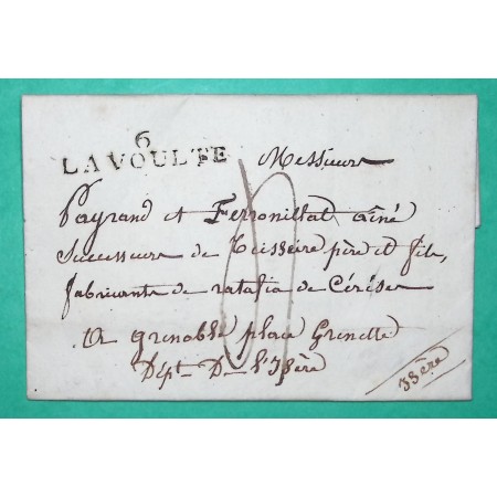 MARQUE LA VOULTE ARDECHE DEPART POUZIN POUR GRENOBLE ISERE 37x8 1825