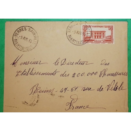 LETTRE TERRES SAINVILLE FORT DE FRANCE MARTINIQUE POUR REIMS MARNE FRANCE 1935 COVER FRANCE