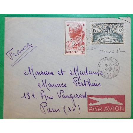 LETTRE PAR AVION MORNE A L'EAU GUADELOUPE POUR PARIS RUE VAUGIRARD COVER FRANCE
