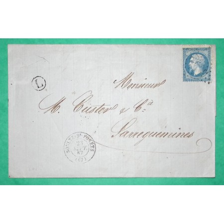 N°22 GC 3452 SOULTZ SOUS FORETS BAS RHIN BOITE RURALE L NIEDERBETSCHDORF POUR SARREGUEMINES MOSELLE 1867