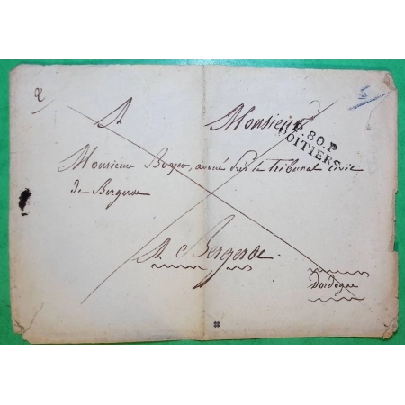 MARQUE P80P POITIERS VIENNE PORT PAYE POUR BERGERAC DORDOGNE TAXE MANUSCRITE 28 35x11 LETTRE COVER FRANCE