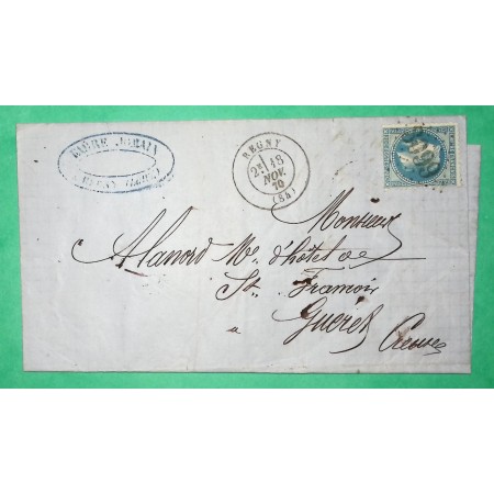 N°29 GC 3099 REGNY LOIRE POUR GUERET CREUSE 1870