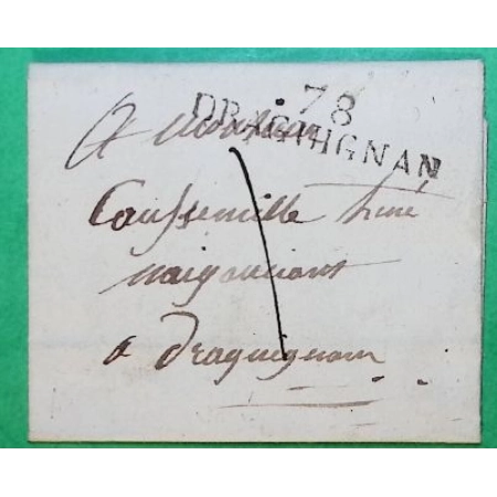 MARQUE 78 DRAGUIGAN VAR CORRESPONDANCE LOCALE TAXE 1 POUR DRAGUIGNAN 1827 LETTRE COVER FRANCE