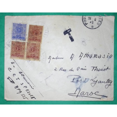 ERREUR DE TARIF FRANCHISE MILITAIRE FM TARIF IMPRIME 6F TIMBRES TAXES MAROC PORT LYAUTEY 1940 WW2