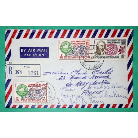 RECOMMANDE PAR AVION VILA NOUVELLES HEBRIDES NEW HEBRIDES CONDOMINIUM POUR AIX LES BAINS SAVOIE 1958