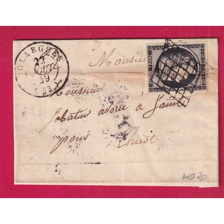 N°3 GRILLE OLARGUES HERAULT 22 AOUT 1849 POUR ST PONS CAD TYPE12 INDICE 20