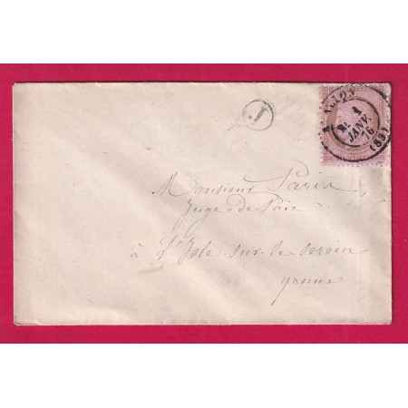 N°58 CAD TYPE 17 DU 1ER JANVIER 1876 AVALLON YONNE POUR ISLE SUR LE SEREIN LETTRE