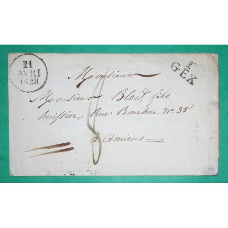 MARQUE 1 GEX AIN POUR AMIENS SOMME 17x12 1828