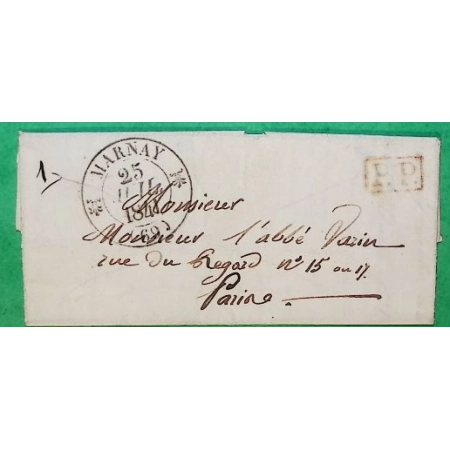 CAD TYPE 12 MARNAY HAUTE SAONE PP PORT PAYE POUR PARIS 1841 LETTRE COVER FRANCE