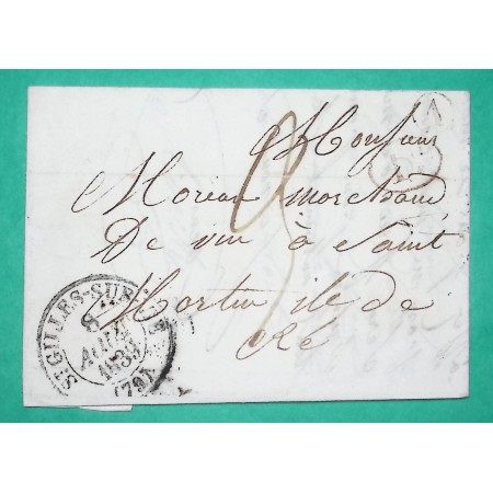 CAD TYPE 13 ST GILLES SUR VIE VENDEE DECIME + BOITE RURALE A ST JEAN DE MONTS POUR ST MARTIN DE RE CHARENTE INFERIEURE 1839