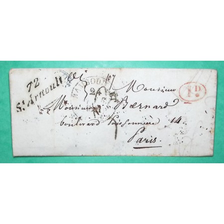 CURSIVE 72 ST ARNOULT + CAD TYPE 13 RAMBOUILLET SEINE ET OISE DECIME RURALPOUR PARIS CACHET FACTEUR VERSO 1841