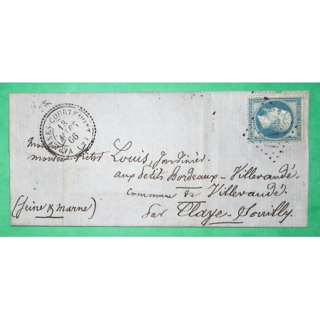 N°22 GC 4102 CAD TYPE 22 VARENNES COURTEMONT AISNE POUR VILLEVAUDE SEINE ET MARNE 1866