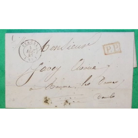 CAD TYPE 15 VERCEL DOUBS PP PORT PAYE POUR BAUME LES DAMES 1845 LETTRE COVER FRANCE