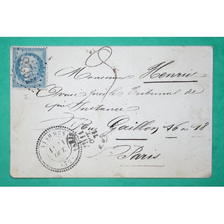 N°60A GC 4928 CAD TYPE 24 VIARMES SEINE ET OISE BUREAU SUPPLEMENTAIRE POUR PARIS 11 OCTOBRE 1871