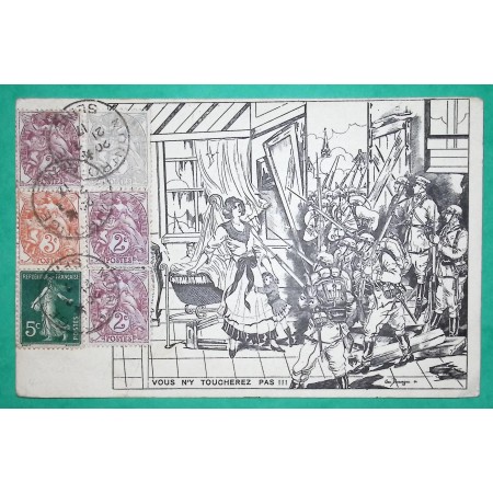N°107 + 108 x3 + 109 + 137 MIXTE BLANC SEMEUSE BEL AFFRANCHISSEMENT TARIF 15C CARTE POSTALE 1917
