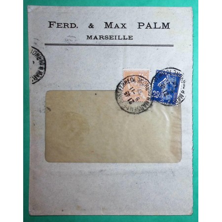 N°117 + 140 MOUCHON SEMEUSE PERFORE F.P FERD & MAX PALM MARSEILLE 1908