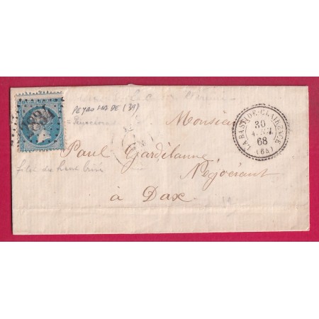 N°22 CAD TYPE 22 LA BASTIDE CLAIRENCE BASSES PYRNEEES GC 2834 PEYREHORADE LANDES SUR TIMBRE LETTRE