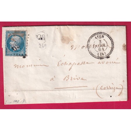 N°22 GC 269 CAD TYPE 22 AYEN CORREZE INDICE 17 POUR BRIVE LETTRE